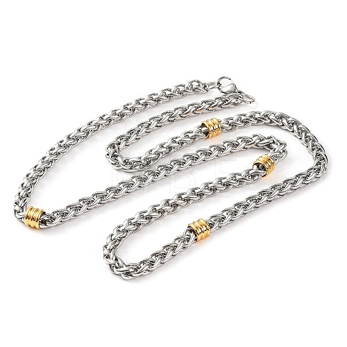 304 Stainless Steel Wheat Chain Necklaces for Women NJEW-G140-14GP-1
