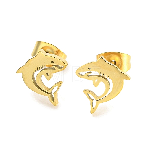 Hollow Out Shark 304 Stainless Steel Stud Earrings EJEW-G359-02G-1