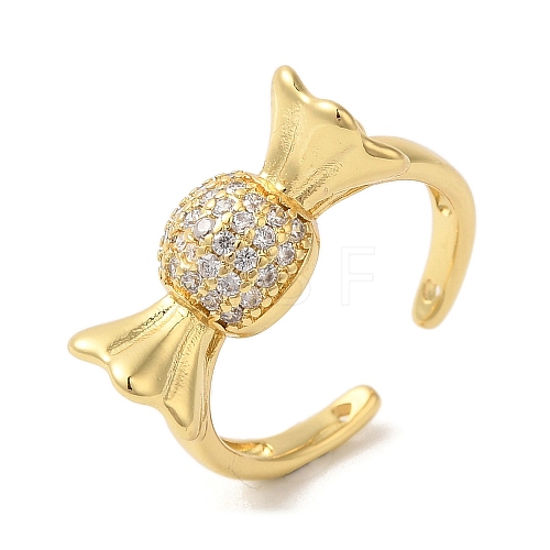 Candy Brass Micro Pave Clear Cubic Zirconia Open Cuff Rings RJEW-U008-24G-1