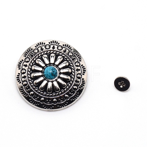 1-Hole Alloy & Turquoise Buttons PALLOY-WH0092-09D-P-1