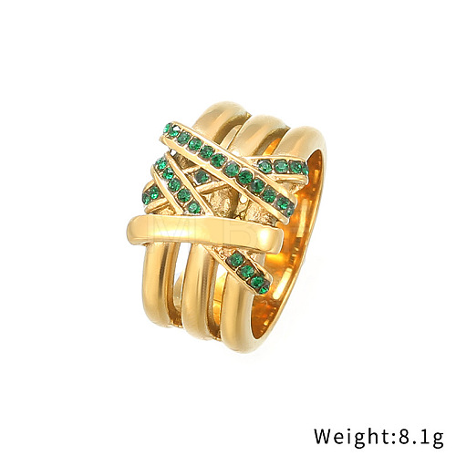 Emerald Rhinestone Wide Finger Ring XA6201-4-1