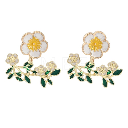 Flower with Leaf Enamel Stud Earrings EJEW-M005-04-1