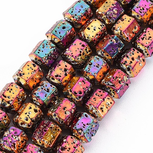 Electroplated Natural Lava Rock Beads Strands G-T114-71A-1