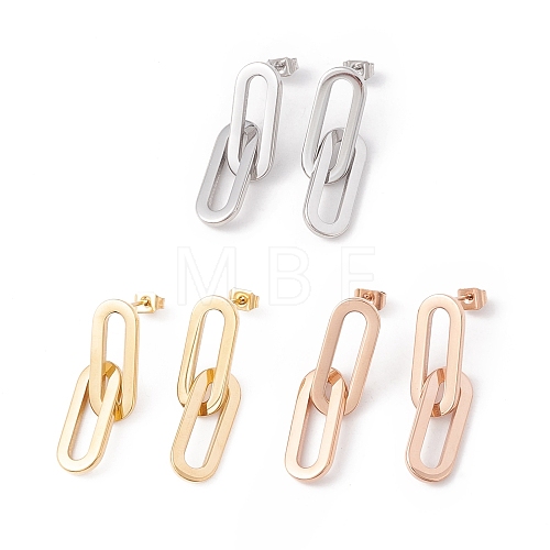 304 Stainless Steel Interlocking Oval Dangle Stud Earrings for Women EJEW-E264-06-1