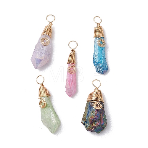 Electroplated Raw Natural Quartz Crystal Copper Wire Wrapped Pendants PALLOY-JF03426-01-1