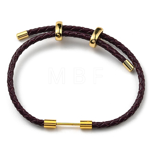 Brass Column Bar Link Bracelet with Leather Cords BJEW-G675-05G-08-1