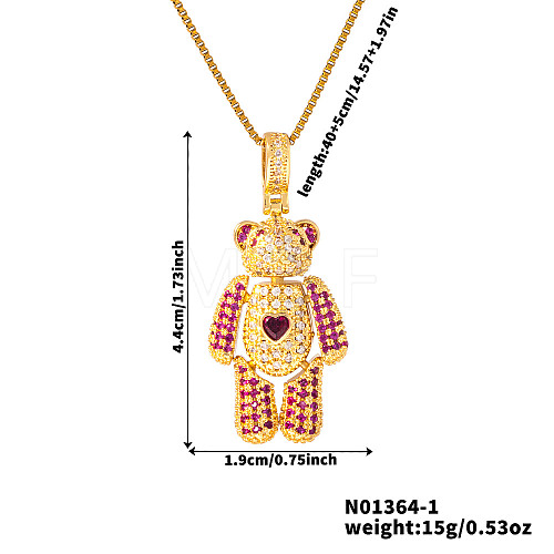 Cute Cartoon Brass Cubic Zirconia Bear Pendant Necklaces TE6912-1-1