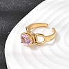 Brass Micro Pave Glass Cuff Rings for Women RJEW-K312-05G-1