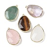 Natural Amethyst & Rose Quartz & Tiger Eye & Green Strawberry Quartz & Quartz Crystal Faceted Teardrop Pendants G-U028-01G-1