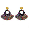 Bohemian Style Acrylic & Polyester Fan Tassel Stud Earrings FS-WGB5BEF-09-1