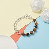 Natural Tiger Eye Round Beaded Bracelet with Curb Chain for Men Women BJEW-TA00048-01-2