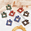 4 Pairs 4 Colors Rhinestone Hollow Square Dangle Stud Earrings EJEW-AN0004-37-7