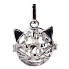 Rack Plating Brass Cage Hollow Kitten Pendants X-KK-S751-003P-1