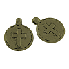 Tibetan Style Flat Round with Cross Alloy Pendants TIBEP-Q054-25AB-NR-1