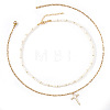Beach Vacation Style Stainless Steel Religion Cross Pendant Natural White Jade Heishi Beaded Double Layer Necklaces for Women QG1443-6