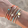 5Pcs 5 Styles Bohemian Glass Seed Bead Braided Beads Bracelets & 304 Stainless Steel Charm Double Layers Bracelets for Women WO6368-3-1