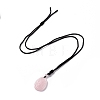 Adjustable Natural Rose Quartz Teardrop with Spiral Pendant Necklace with Nylon Cord for Women NJEW-L171-04E-2