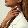 Iron with Imitation Pearl Round Dangle Stud Earrings and Cuff Rings Set YS4776-1-3