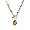 Natural Tiger Eye Pendant 304 Stainless Steel Paperclip Chain OT Necklaces for Women WG5218A-08-2