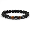 Natural Frosted Black Obsidian & Tiger Eye & Synthetic Non-magnetic Hematite Beaded Stretch Bracelets for Men OT1378-1-1