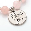 Flat Round with I Love You Natural Gemstone Beaded Charm Bracelets BJEW-JB01846-03-2