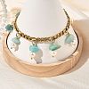 Natural Amazonite Chip and Shell Pearl Beads Tassel 304 Stainless Steel Figaro Chain Bracelets BJEW-JB14346-02-2