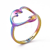 Ion Plating(IP) 201 Stainless Steel Hand Hug Heart Adjustable Ring for Women RJEW-K238-05M-3