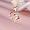 Brass Rose Flower Heart with Letter Pendant Necklaces FS-WGF6950-07-1