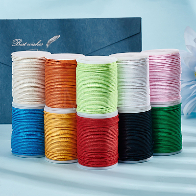 10 Rolls 10 Colors Waxed Cotton Cords YC-WH0012-01-1