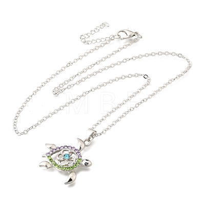 Summer Beach Alloy Colorful Rhinestone Sea Turtle Pendant Necklaces for Women LS-NJEW-C089-01P-1