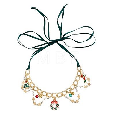 Christmas Alloy Enamel Christmas Tree Wreath Pendant PU Leather Cord Bib Necklaces for Women FS-WG9C2A3-05-1