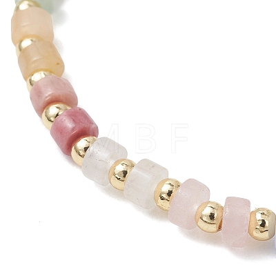 Natural Green Aventurine & Rose Quartz & Howlite & White Jade & Yellow Aventurine & Synthetic Blue Lace Agate & Brass Beads Stretch Bracelets for Women BJEW-JB13334-03-1