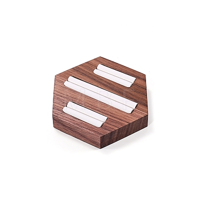 3-Slot Hexagon Walnut Wood Ring Display Stands PW-WG36263-03-1