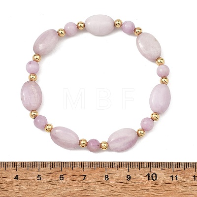 Natural Kunzite & Brass Beaded Strtetch Bracelets for Women BJEW-JB14124-01-1