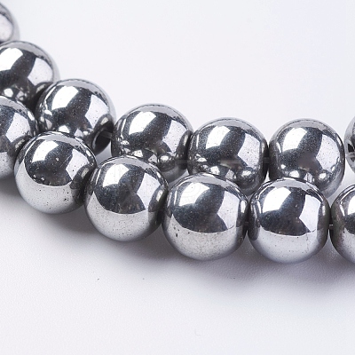 Silver Plated Magnetic Synthetic Hematite Round Beads Strands X-G-H1098-1-1