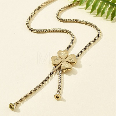 304 Stainless Steel Crystal Rhinestone Clover Lariat Necklaces NJEW-V001-11G-1