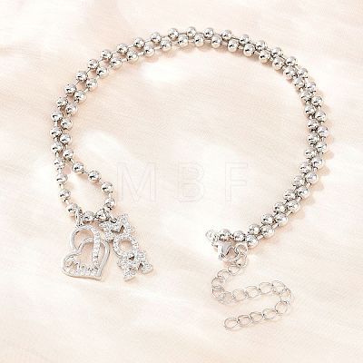 Mother's Day Brass Micro Pave Clear Cubic Zirconia Mom Heart Pendant Necklaces for Women NJEW-A071-06B-P-1