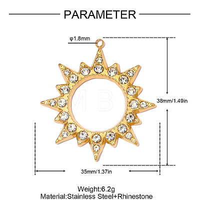 304 Stainless Steel Rhinestone Pendants STAS-OY013-54G-1