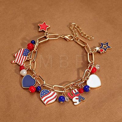 Independence Day Alloy Enamel Multi Heart Charm Bracelets for Women WG830B1-01-1