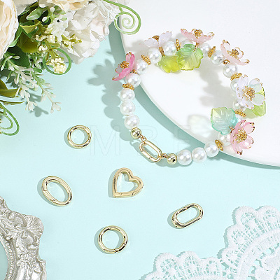 6Pcs 6 Styles Brass Spring Gate Rings KK-BBC0028-45-1