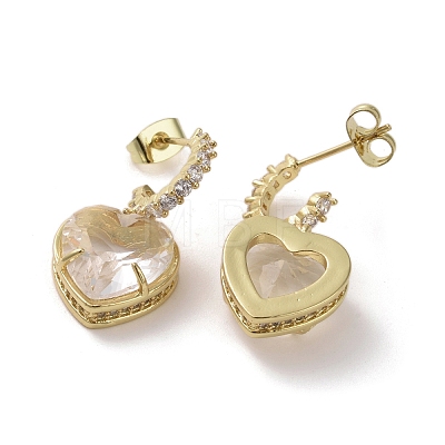 Cubic Zirconia Heart Dangle Stud Earrings EJEW-H308-09G-04-1