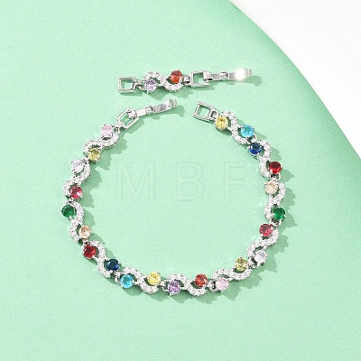 Platinum Tone Brass Micro Pave Cubic Zirconia Tennis Bracelets BJEW-B160-08P-1