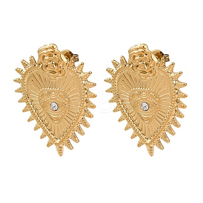 Valentine's Day 304 Stainless Steel Rhinestone Stud Earrings for Women EJEW-L315-02G-1