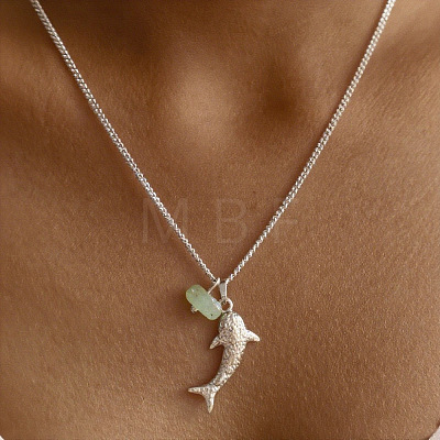 Ocean Style 304 Stainless Steel Shark with Natural Gemstone Chip Pendant Necklaces for Women FS-WGDF2F1-03-1