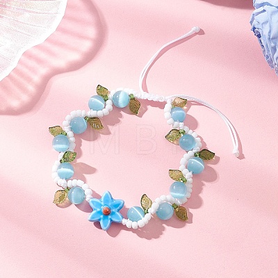 Handmade Porcelain and Cat Eye and Acrylic Beads Braided Bead Bracelets BJEW-TA00700-01-1