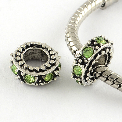 Antique Silver Plated Alloy Rhinestone Donut Large Hole European Beads MPDL-R041-03-1