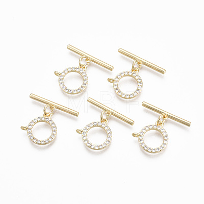 Brass Micro Pave Clear Cubic Zirconia Toggle Clasps KK-T063-016B-NF-1