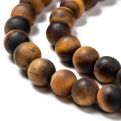 Natural Frosted Tiger Eye Round Bead Strands G-M064-6mm-02-1