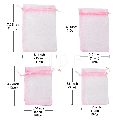 30Pcs 4 Styles Rectangle Organza Bags Jewellery Storage Pouches Wedding Favour Party Mesh Drawstring Gift OP-FS0001-01B-1