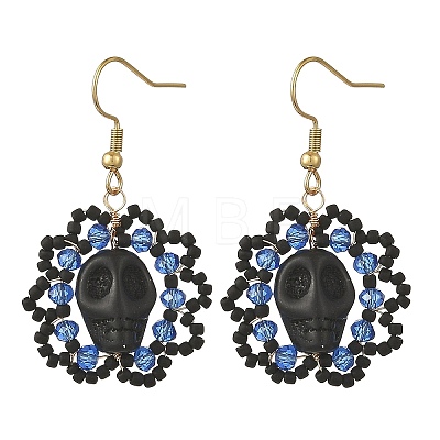 Halloween Gothic Synthetic Turquoise Skull Dangle Earrings EJEW-MZ00807-02-1